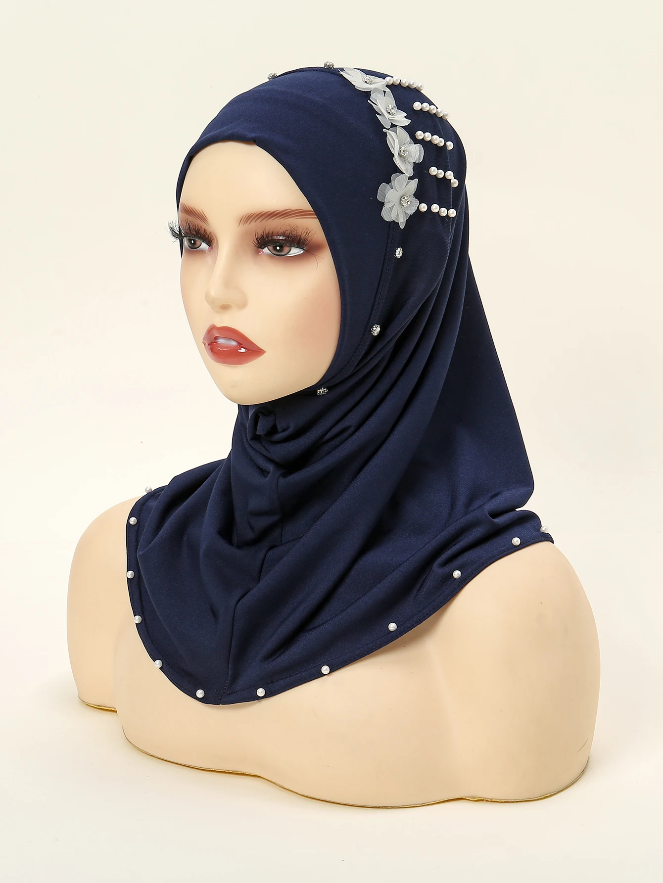 Pañuelo de cabeza de perlas para mujer, Hijab interior musulmán, sombrero de Color sólido, cubierta de cuello, diadema, chal de protección solar, 50x40cm, el más nuevo