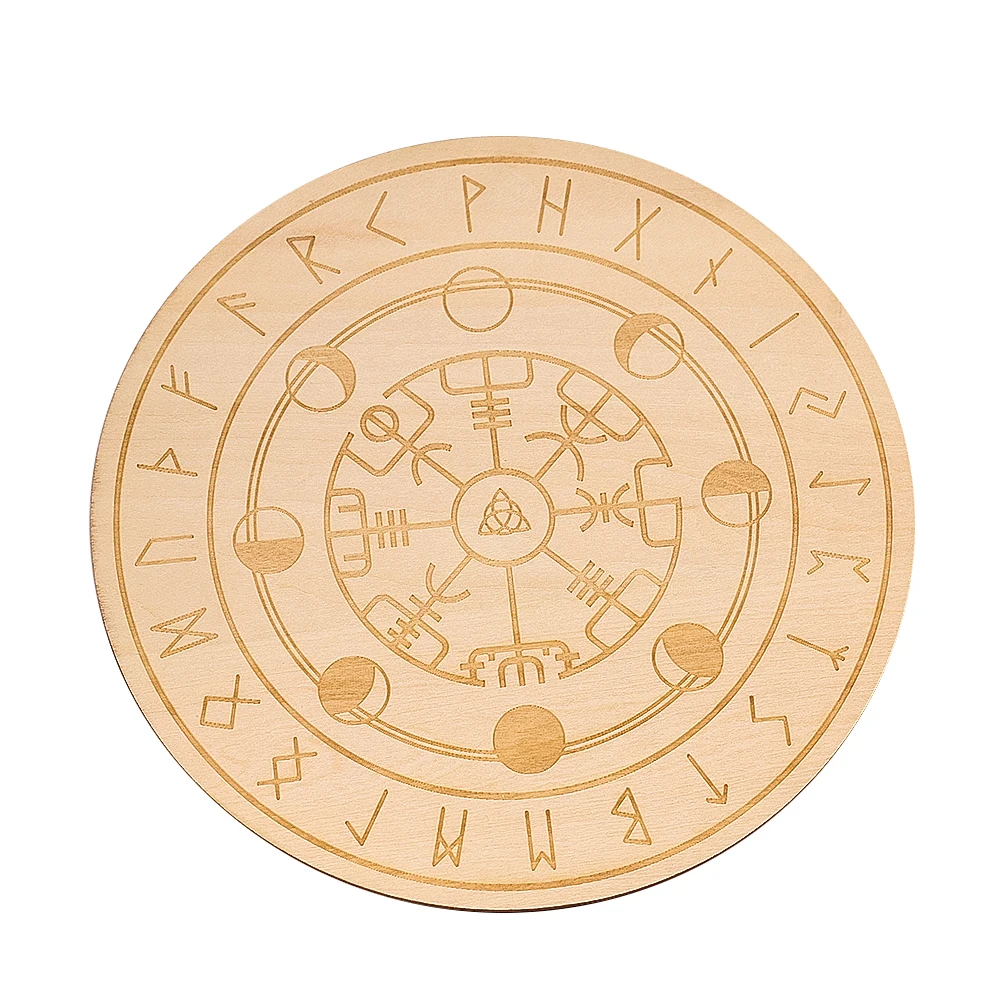 Black Round Wooden Board Laser Engraved Rune Coaster Yoga Meditation Board Healing Table Mat Spiritual Pendulum Divination Tool