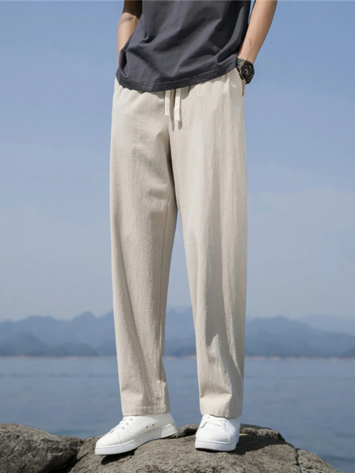

Men's Cotton Linen Casual Pants Summer Thin Straight Leg Loose Fit Summer New Sle Trendy Brand Casual Long Trousers