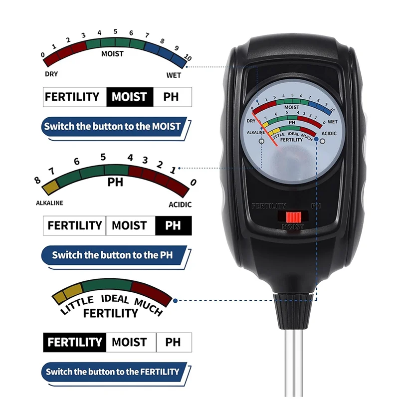 

PORK-3-In-1 Soil Test Kit, Soil Moisture Meter/Soil Ph Meter/Fertility Soil Tester, Soil Hygrometer For Garden,Plant,Farm