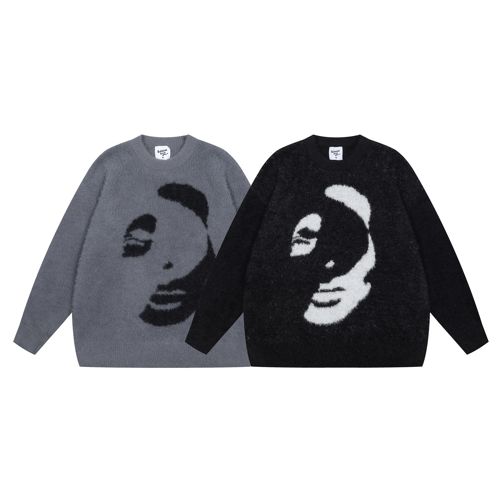 

Модный брендовый свитер с вышивкой портрета, свободный вязаный свитер с длинными рукавами, имитация норки, круглый вырез, осенне-зимняя повседневная одежда