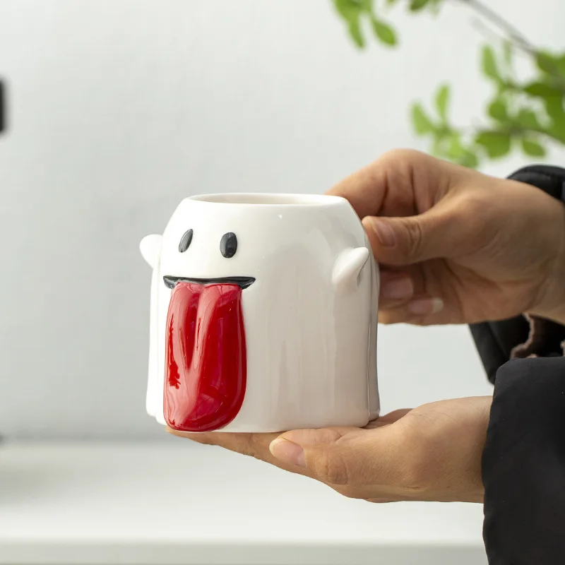 Halloween Ghost 3D Mug Cute Funny Ceramic Coffee Cup with Tongue Out Design
