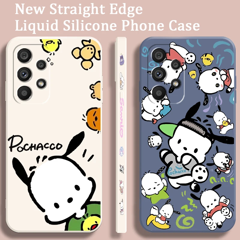 Pacha Dog Sanrio Cartoon Liquid Left Rope For Samsung Note 20 10 A54 A31 A14 A03 A22 A34 A04 A24 Ultra Plus 5G Back Phone Case