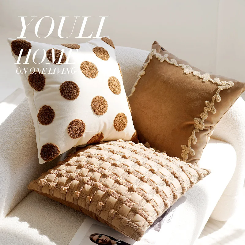 30x50/45x45cm Cream Nordic Polka Dot Brown French Throw Pillow Cover Light Luxury Cushion Cover Living Room Sofa Bed Pillow Case