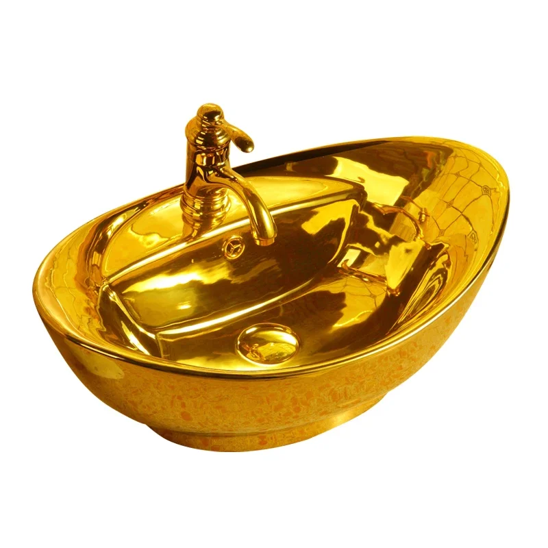 

New style face wash basin oval treasure gold countertop basin bathroom