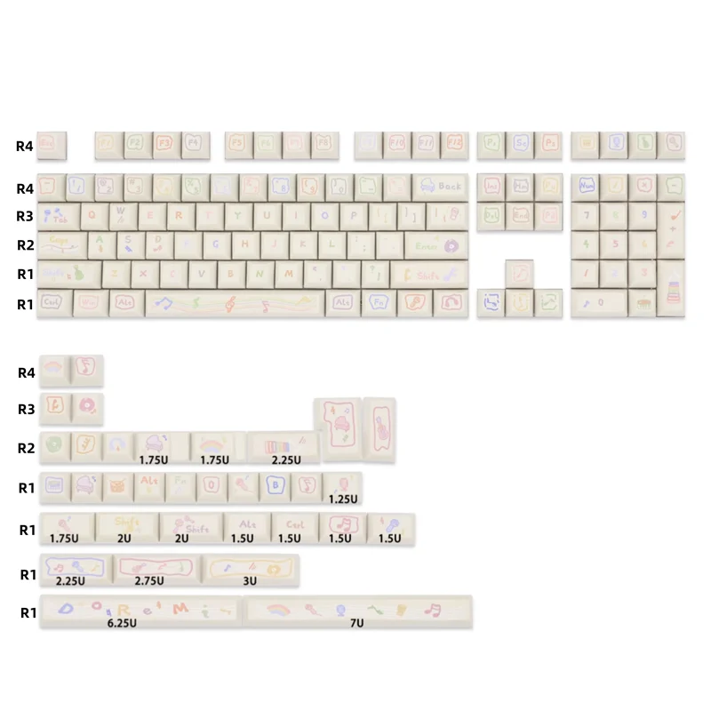 142 مفتاحًا ملاحظة موسيقية PBT Keycap KCA Profile DYE Sublimation ISO أدخل تخطيط ANSI لمفاتيح Gaterom Outemu TTC Cherry Mx