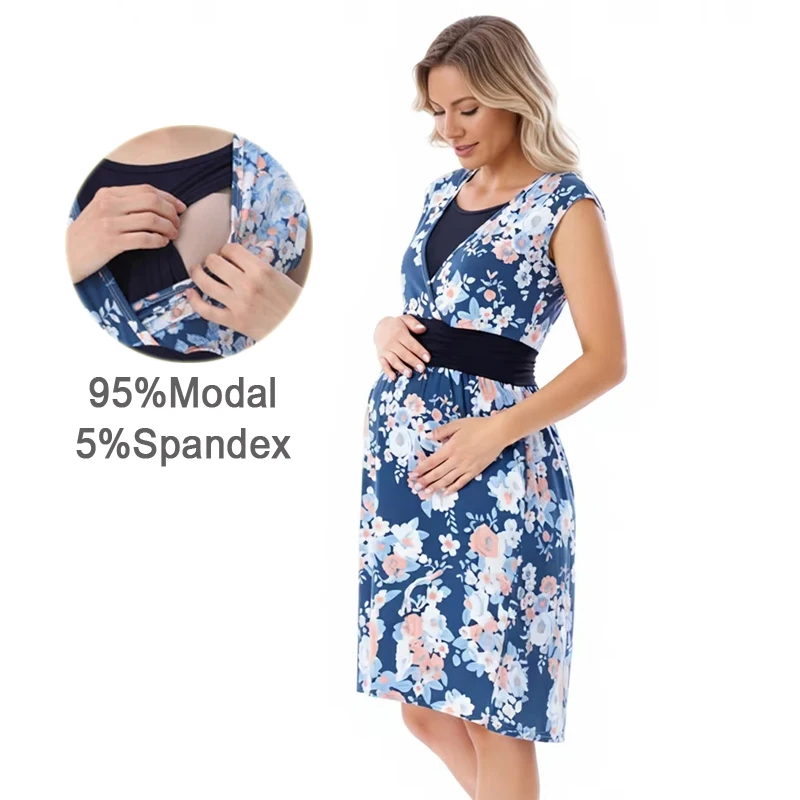 

Платье для кормления грудью, летнее платье для кормления грудью, повседневное платье для беременных, платья трапециевидной формы без рукавов с цветочным принтом для беременных женщин