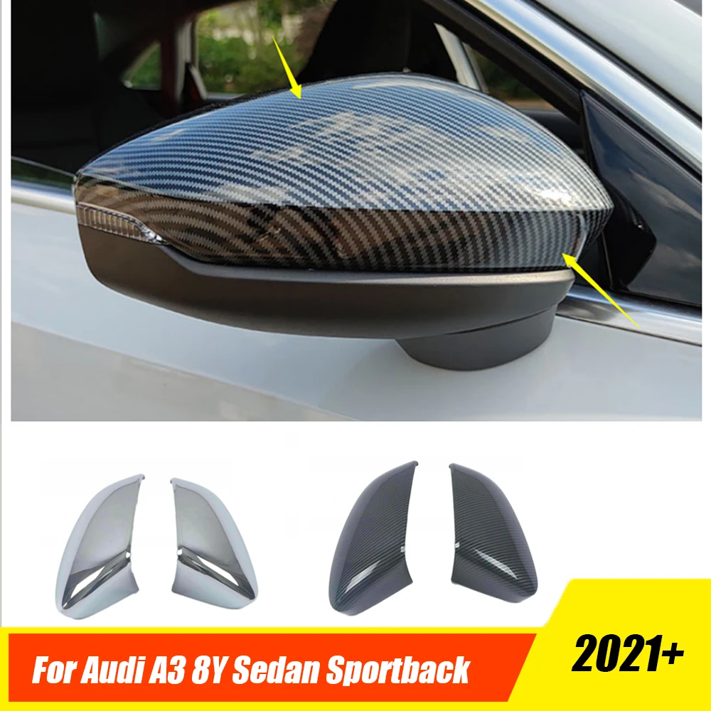 

For Audi A3 8Y Sedan Sportback 2021 2022 External ABS Carbon chrome Car Side Door Rear View Mirror Cover trim Car Accessories