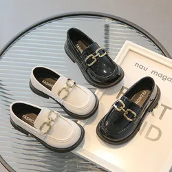 Children Loafers Buckle Stylish Solid Color Non-slip School Kids Leather Shoes Autumn Thick Sole Flexiable Daily Girl's Shoe