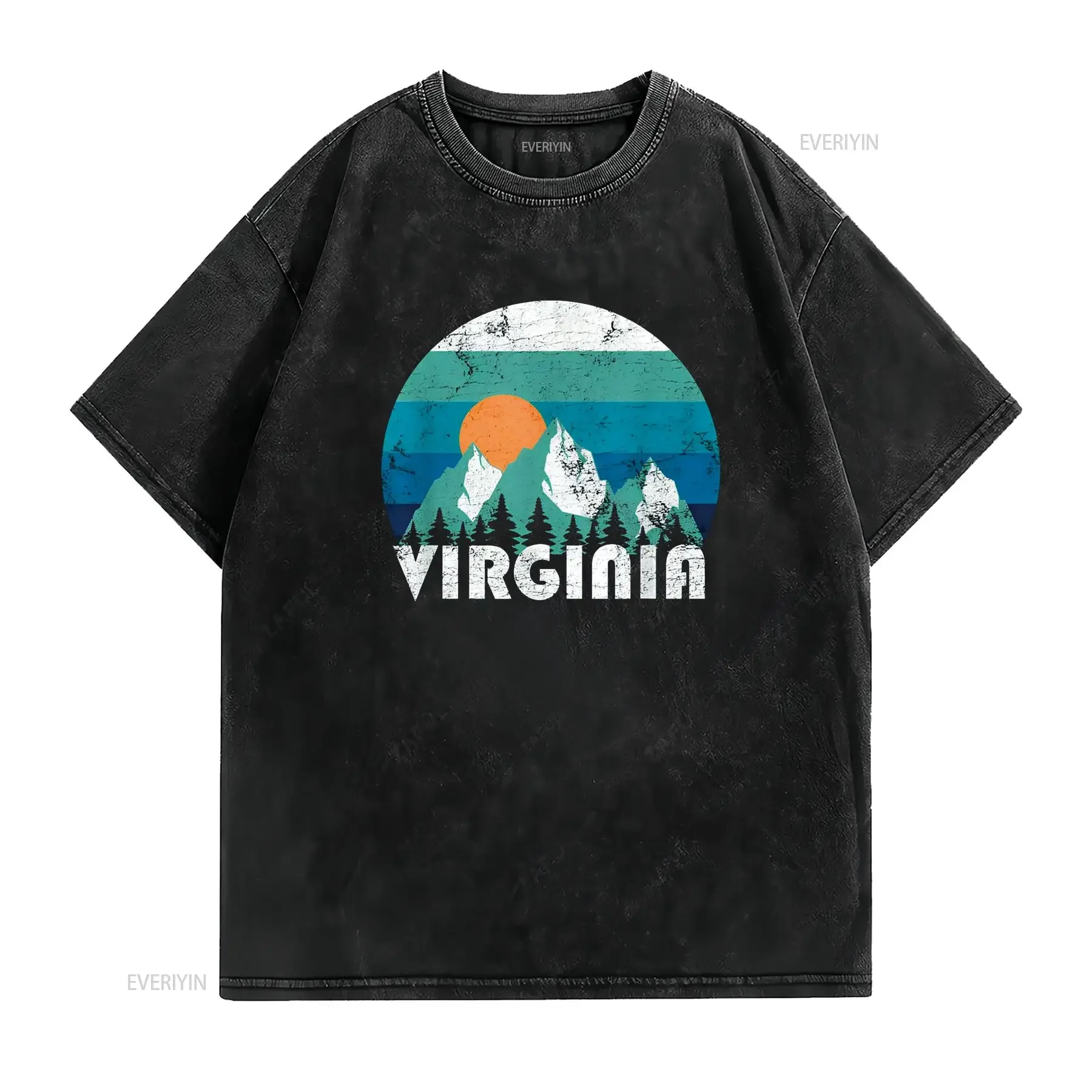 Virginia State Retro Vintage T Shirt vintage Washed fashion Comfortable homme Stylish graphic Breathable Slightly Stretched