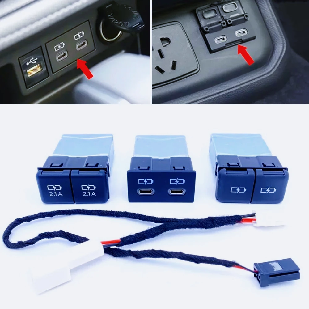 

AC-USB Type-C Quick Charger For Toyota Sienna Camry Highlander Corolla RAV4 Land Cruiser 70 2018-2022 connecting line Accessor