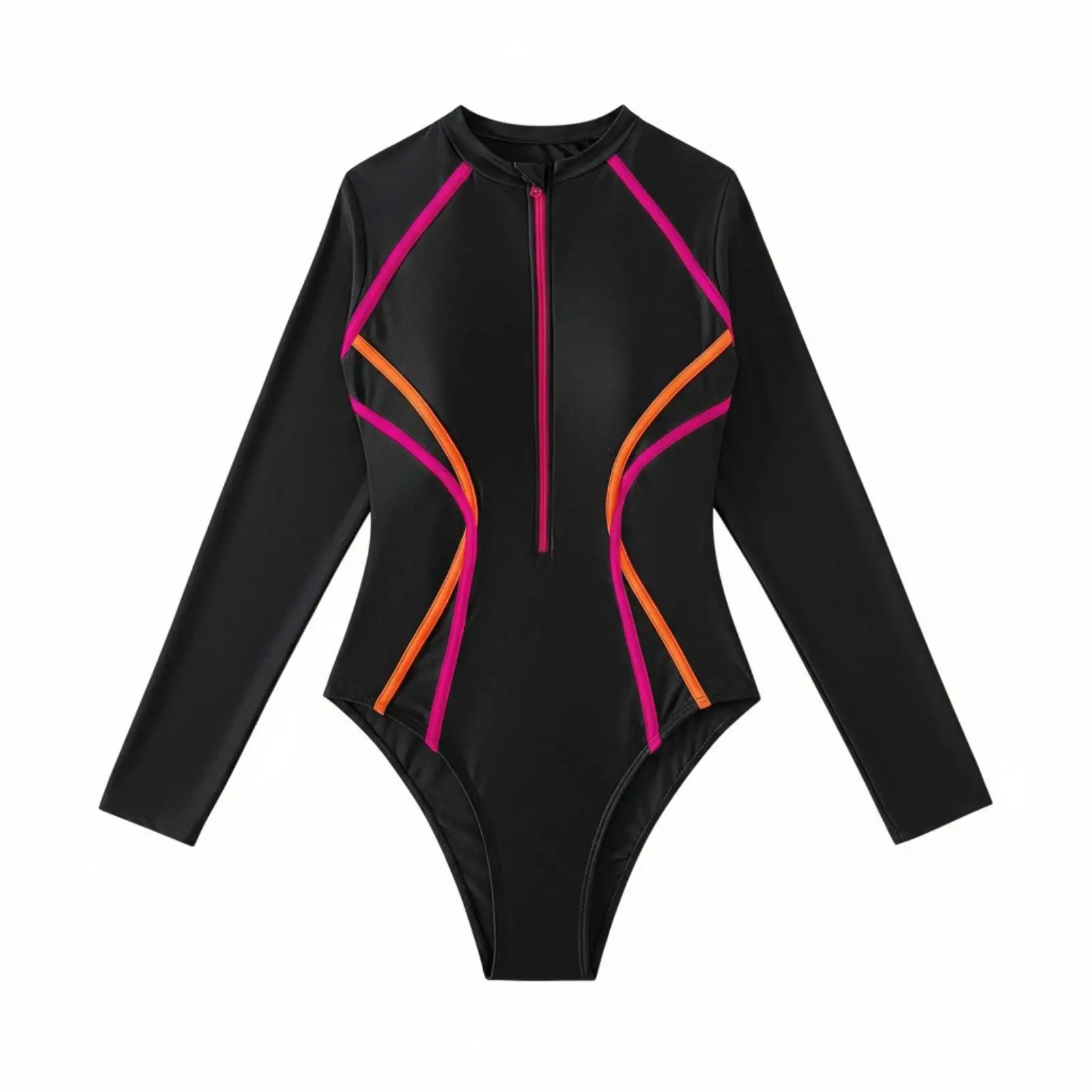 Sunscreen Swimsuit Women One Piece Long Sleeve Full Coverage Swimwear with Zipper Quick Dry Nylon Polyester for Pool Beach