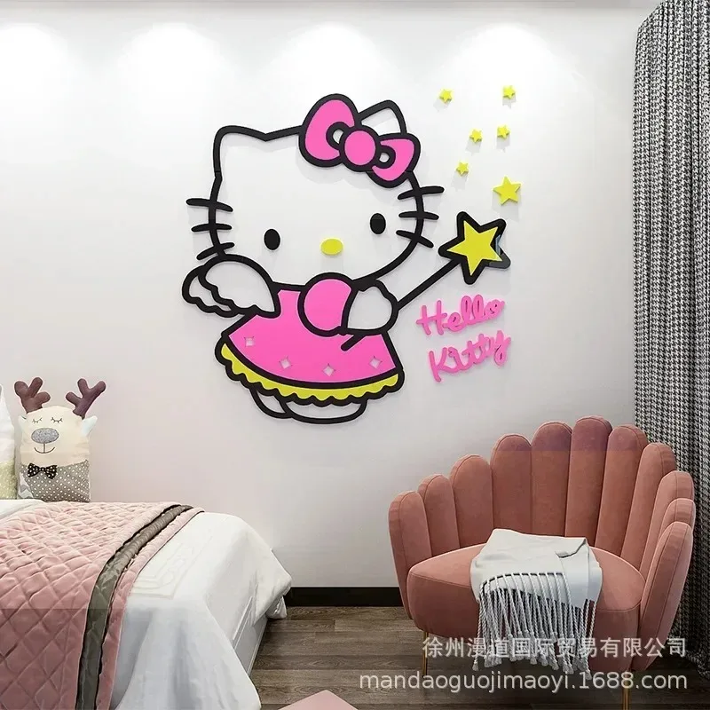 أنيمي مرحبا كيتي ثلاثية الأبعاد ستيريو لتقوم بها بنفسك الجدار ملصق Kawaii سانريوس اللوحة الأطفال لطيف غرفة ديكور ملصق خلفية خلفية هدية #4
