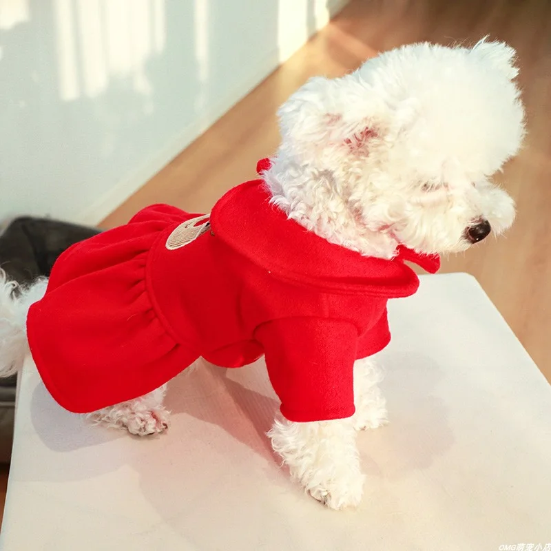 1PC Pet Clothing Autumn/Winter Red Christmas Elk Princess Dress Suitable for Small and Medium sized Dogs