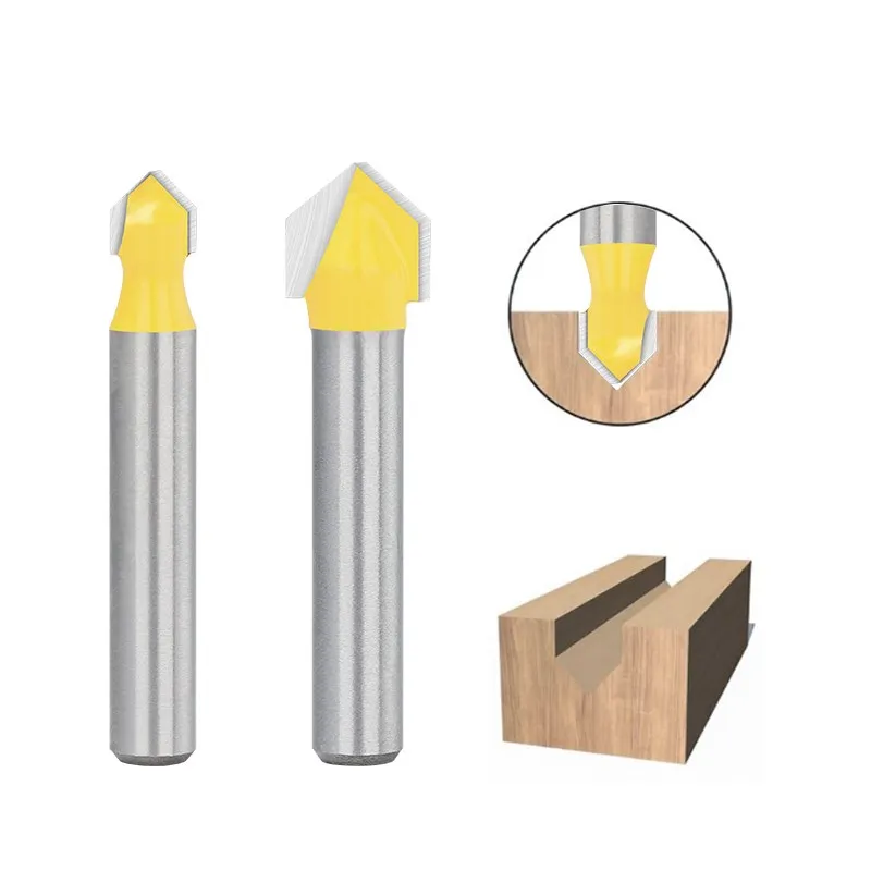 1/4 Shank V Slot Router Bit 90/60 Degrees 3D CNC Solid Carbide Milling Cutter For Wood MDF Engraving Woodworking Tools