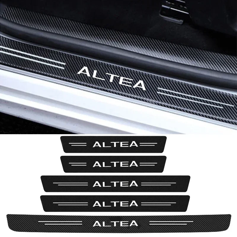 Carbon Fiber Car Door Pedal Strips for Seat Altea Logo Auto Door Threshold Sill Protective Rear Trunk Sill Bumper Guard Stickers