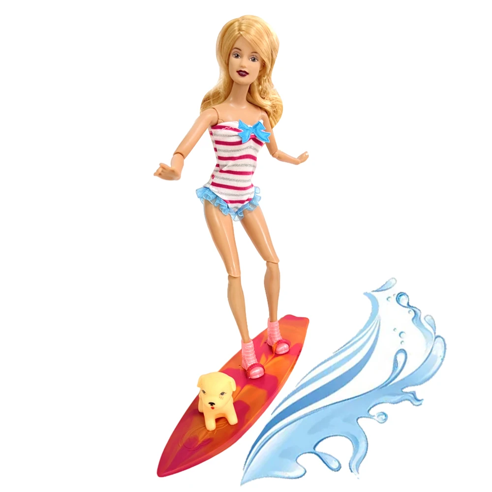 2 Item/ Set =1 Pcs Colour Randomly Surfboard+1 Pairs Shoe Beach Sports Toy For BJD Doll Funny Summer Swim Dolls Accessories