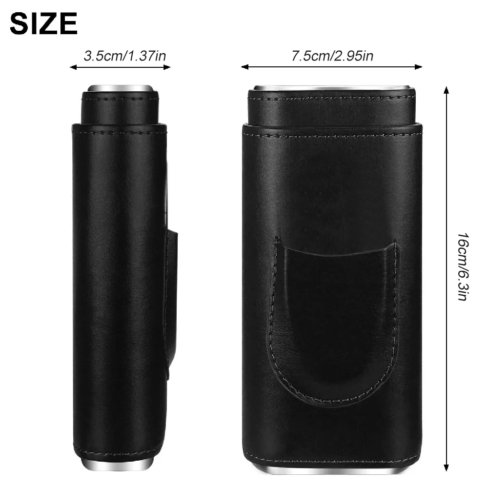1PCS Classic Black/Brown Leather 3 Fingers Cigar Case with Cedar Wood Lining, Jacket Pocket Suitable Travel Cigar Humidor