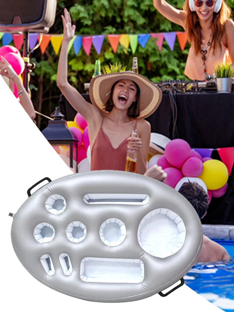 ที่วางแก้วน้ำแบบเป่าลม ที่วางแก้วเบียร์ในสระน้ำ ที่วางแก้วลอยน้ำอเนกประสงค์ ที่รองแก้วเป่าลม PVC สำหรับชายหาด สปา