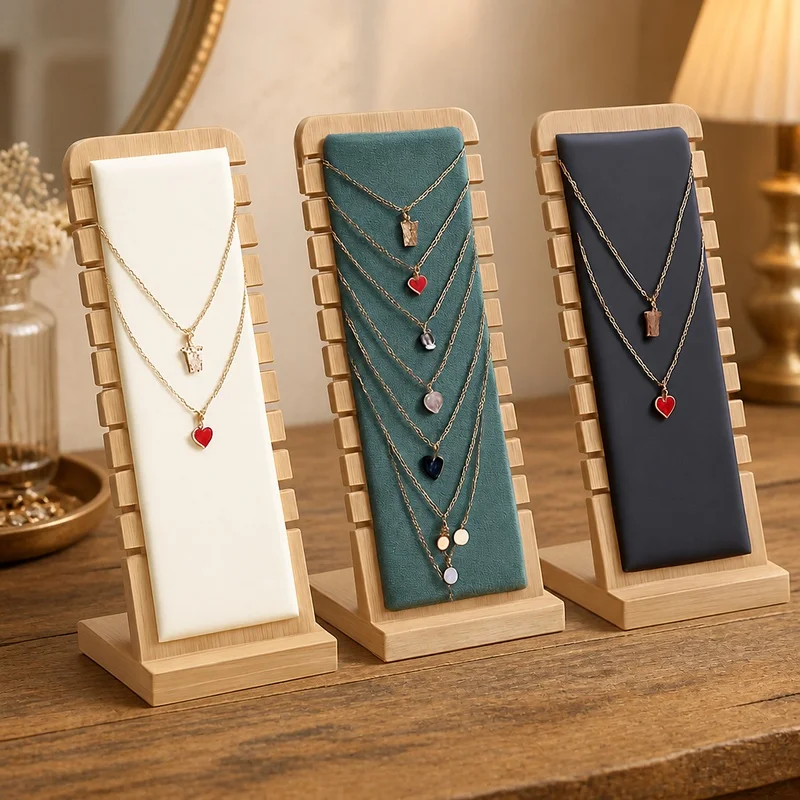 Vertical Bamboo Stand for Necklace Display, Perfect for Organizing Jewelry at Home or in Stores