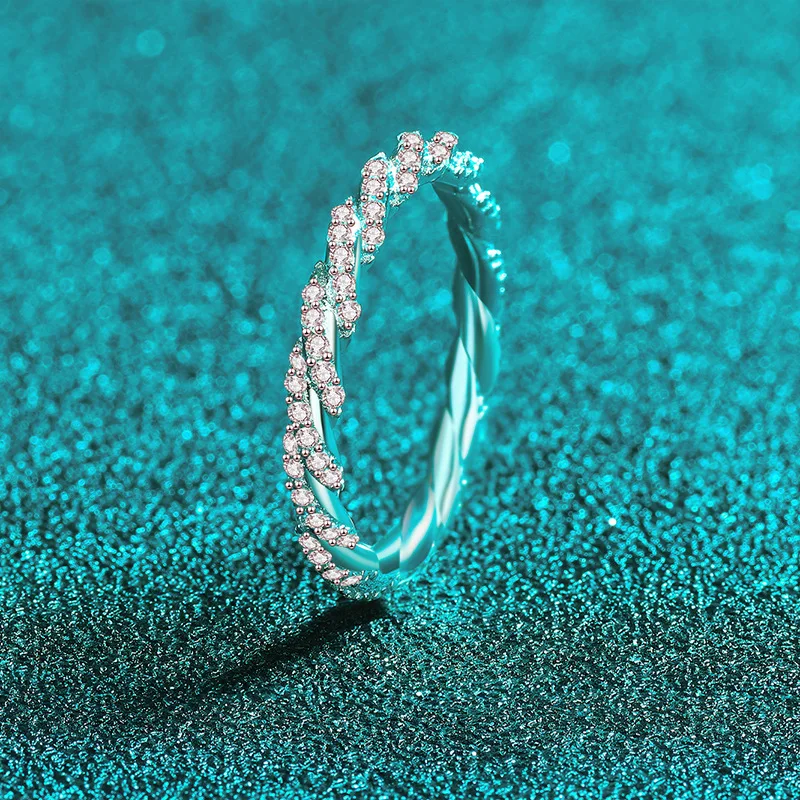 

Total 0.596CT Full Moissanite Rings 925 Sterling Silver for Women Sparkling Classic Band Ring Wedding Engagement Jewelry Gift