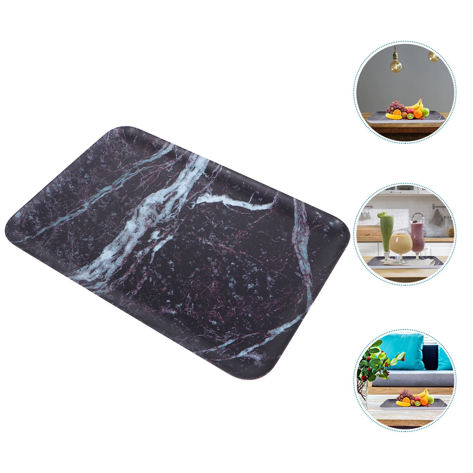 

Melamine Tray Marble Texture Healthy Eco Friendly Storage Display Platter Serving Cake Snack Home Tea