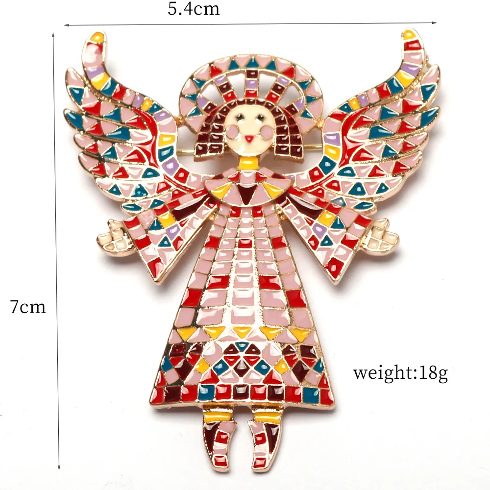 Angel Girl Wings Badge Medieval Fashion Checkered Painted Cartoon Girl Clothing Accessories