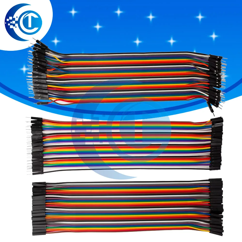 Premium Dupont Jumper Wire Kit - 120pcs Gold-Plated Connectors in 4 Lengths for Breadboard/PCB Prototyping (Male-to-Female/Male