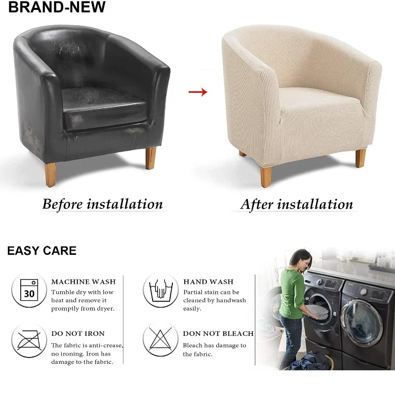 High Stretch Spandex Coffee Tub Sofa Armchair Seat Cover Protector Washable Furniture Slipcover Easy-install Home Chair Decor