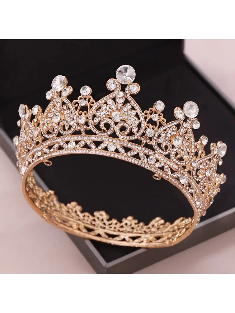 ヴィンテージシルバーカラークリスタルティアラ,ラウンドクラウン,ブライダルティアラ,クイーンクラウン,ヘアジュエリー,ブライダルアクセサリー