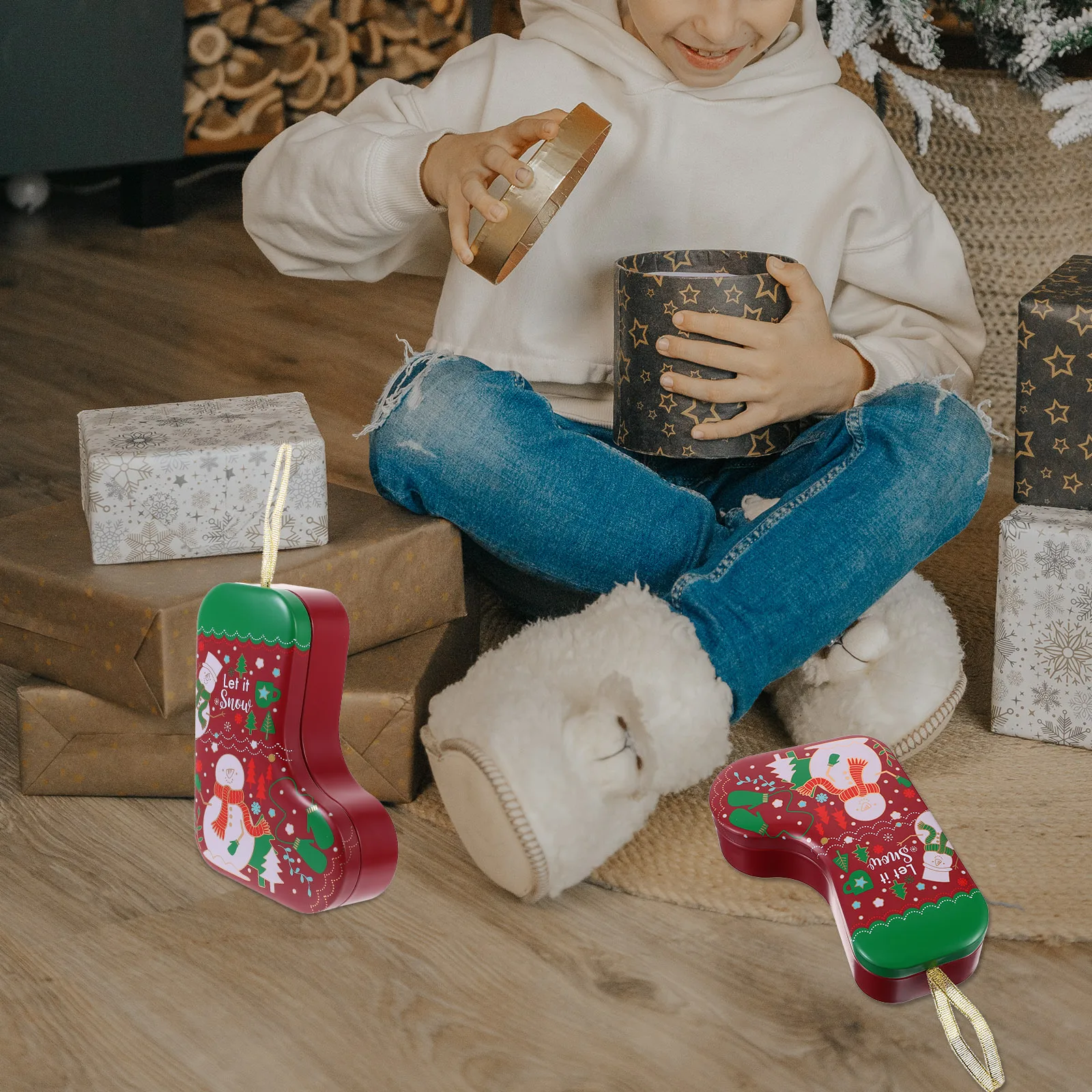

Christmas Cookie Tins Large Capacity Tinplate Containers Elegant Design for Candy and Mints Christmas Cookie Tins