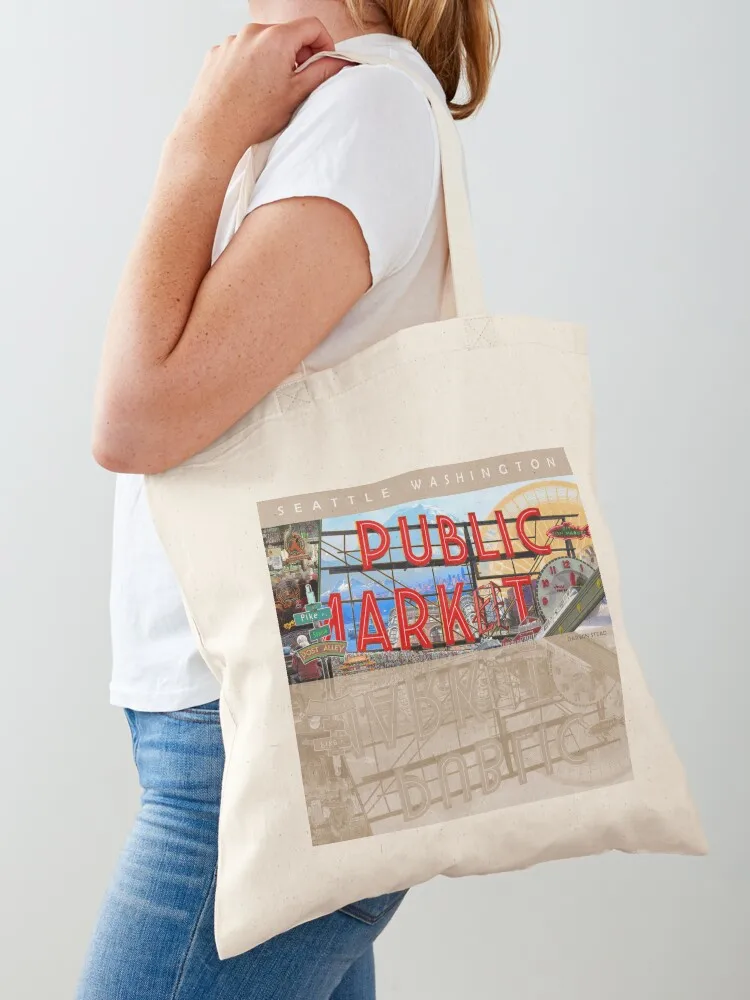 

Seattle Washington Pike Place Market Tote Bag Reusable bags Handbags women shopper bag woman tote bag