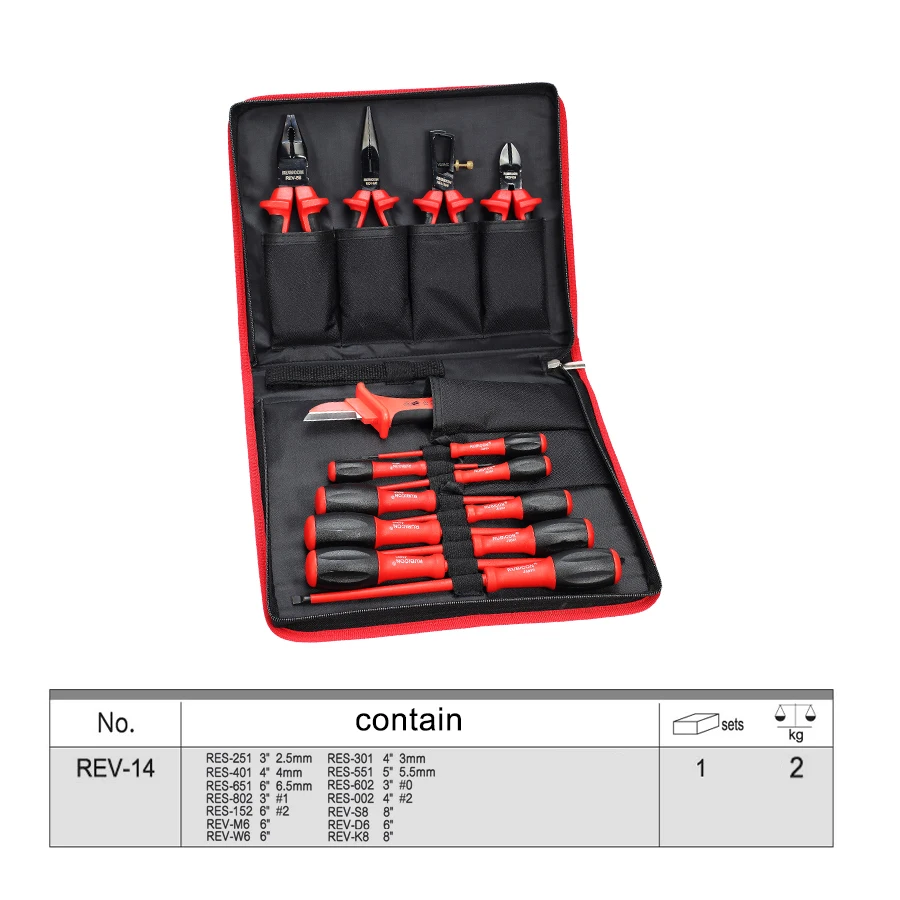 Japan RUBICON 14 PCS VDE Insulated Pliers Screwdrivers Set with Tool Kit 1000V Electrician Repairs Tool Set  NO.REV-14