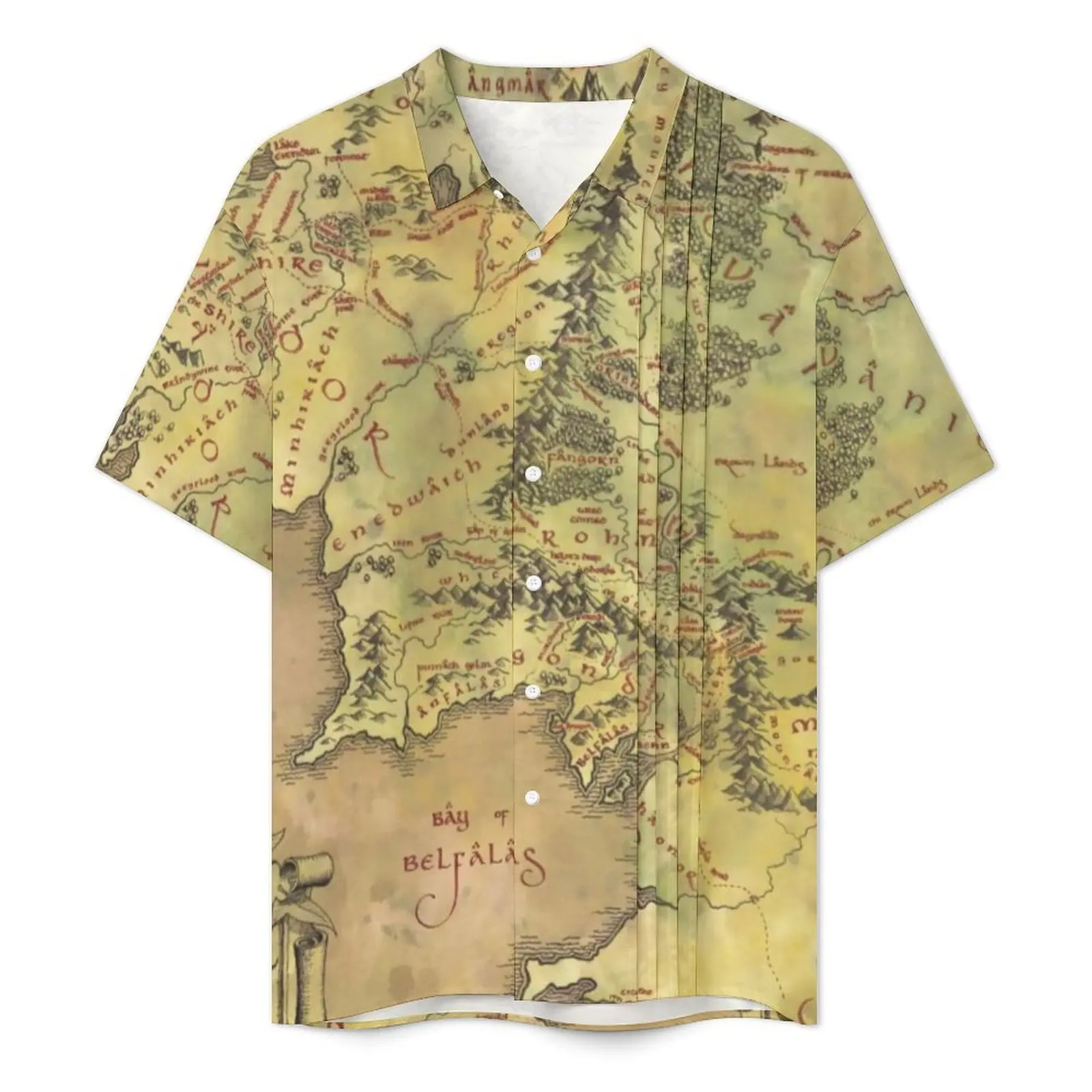 Hawaiian Shirt Vacation Middle Earth Map Blouses World Maps Print Loose Casual Shirts Man Short Sleeve Y2K Fashion Oversize Top