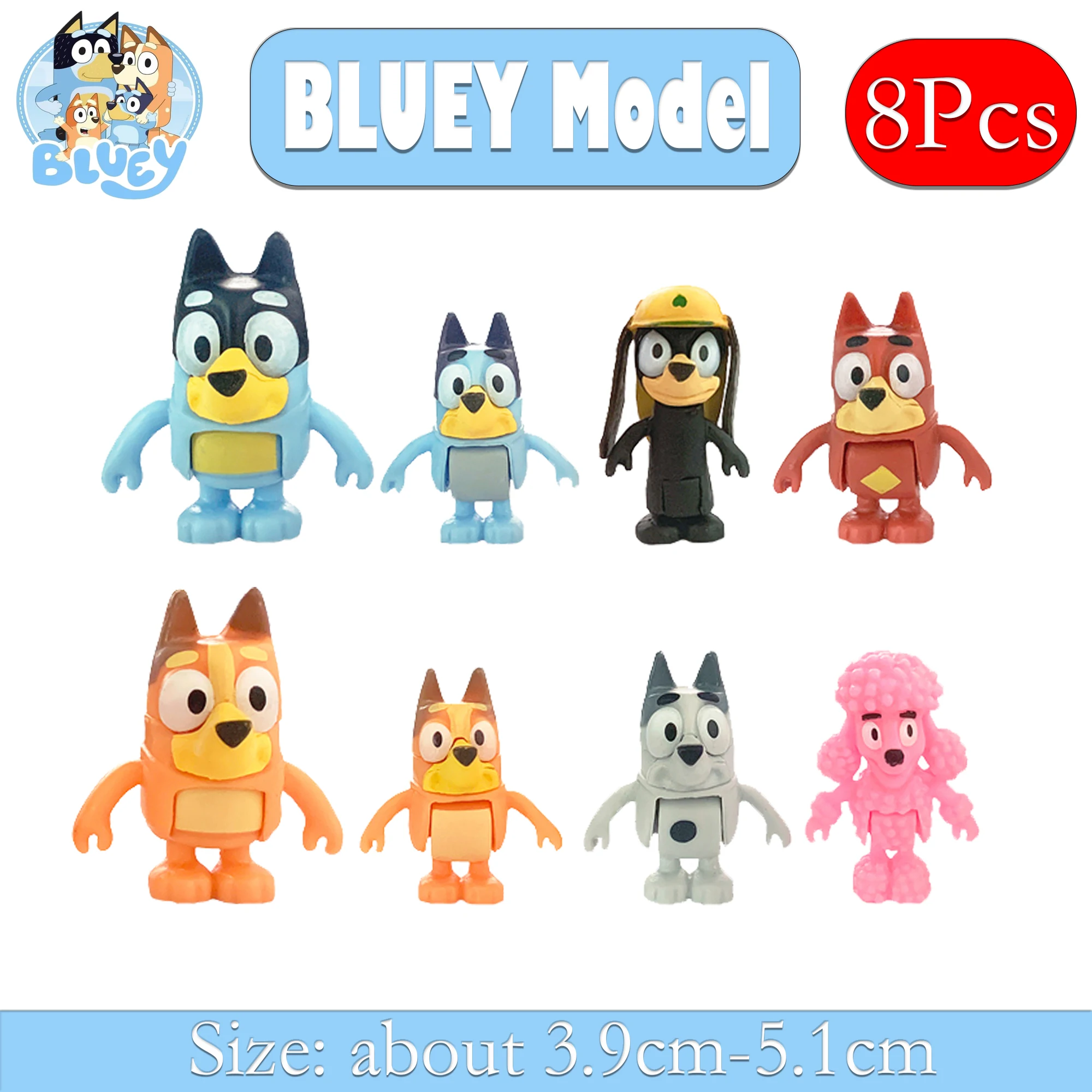 8Pcs Bluey And Bingo Anime Figure Toy Cute PVC Movable Joints Action Figure Model Dolls Kids Birthday Cake Decoration Toys Gifts