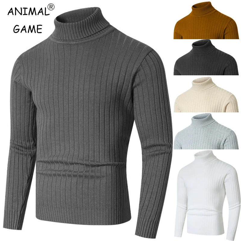 

Мужской свитер с высоким воротом, однотонный пуловер, свитера в рубчик, вязаный теплый повседневный свитер с воротником, зимние мужские уличные топы