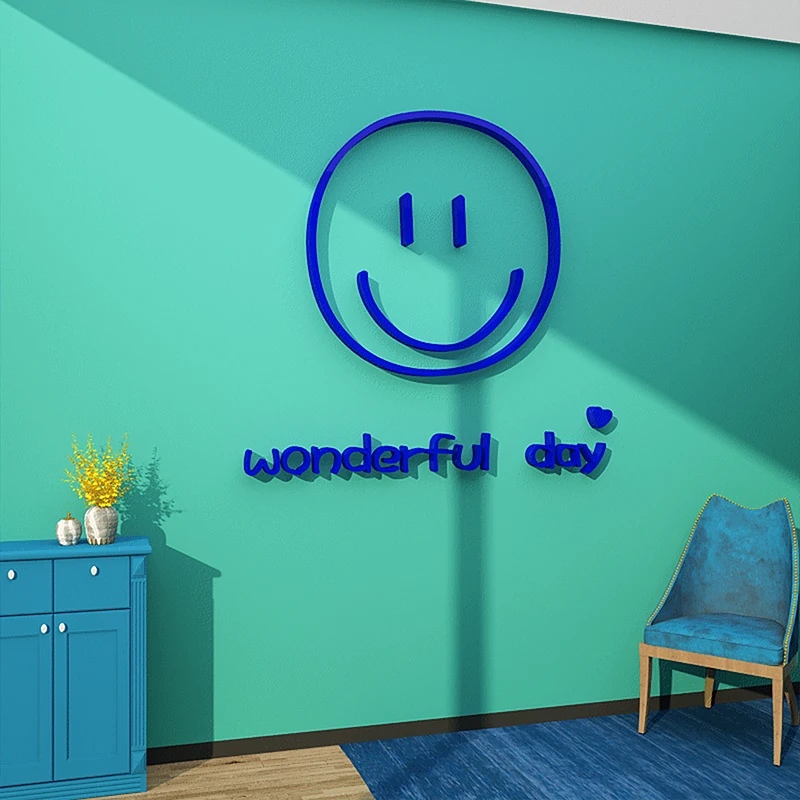 Creative Smiling face Acrylic wall stickers for Kids room Wonderful day Living room Bedside decoration Kindergarten Wall sticker