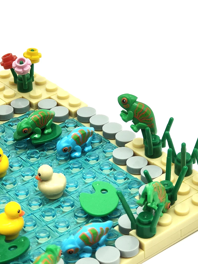 Chameleon Jungle Farm Scene MOC Toys Pasture Building Blocks Shrub Bricks Assembly Pond Lizard Breeding Base DIY