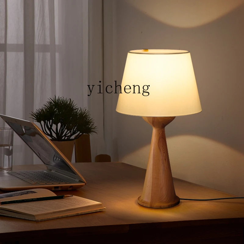 ZC Simple High Sense Living Room Study Decorative Table Lamp Bedroom Bedside Lamps Solid Wood Warm Atmosphere