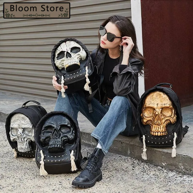 

Y2k Aesthetic Vintage Rivet Backpacks Personality Punk Skull Halloween Bags For Women Trendy Fashion Funny Backpack Streetwear