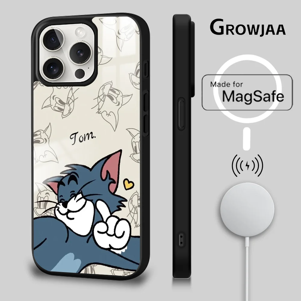 T-Tom And J-Jerry Cartoon Phone Case For iPhone 16 15 14 13 12 11 Pro Max Plus Mini Magsafe Mirror Wireless Magnetic Cover