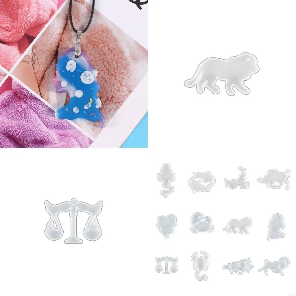 F19B Twelve Constellations Resin Molds Keychain Pendant Moulds Epoxy