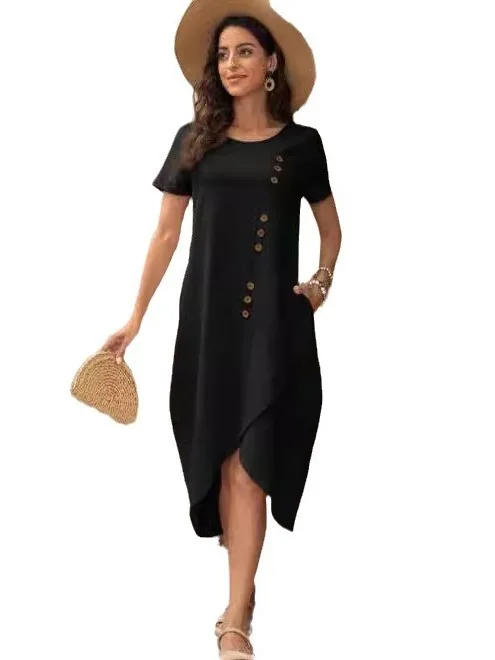 جولة Ne Button ort Sve غير النظامية الدكتور ميدي طول ألياف البوليستر لباس غير رسمي لأداء تاريخ الزفاف الاسمية #5