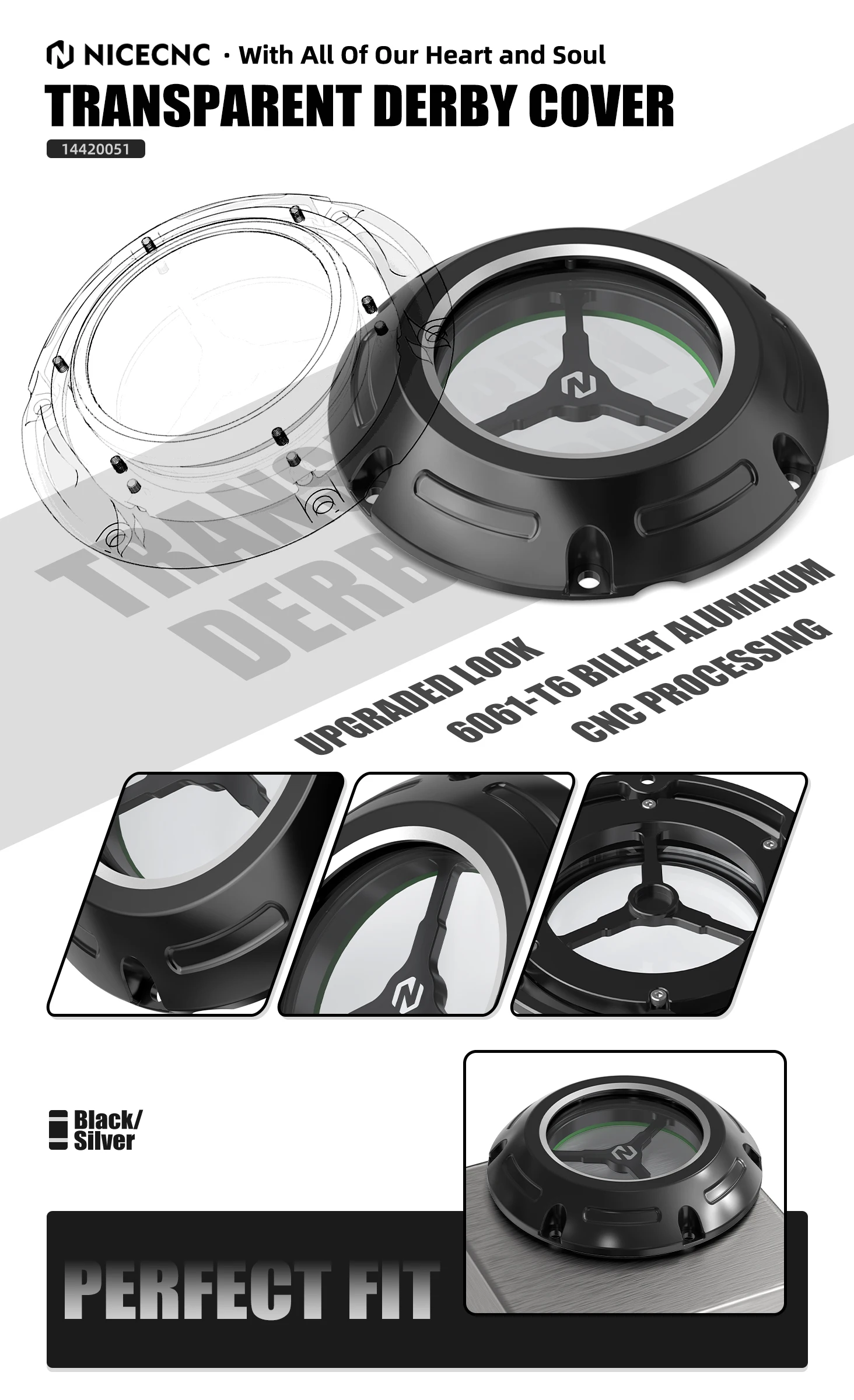NICECNC transparente Derby-Abdeckung für Harley Sportster 883 Low XL883L/1200 Low XL1200L Forty-Eight XL1200X Iron 883 XL883N/1200 XL1200NS – Detail 1
