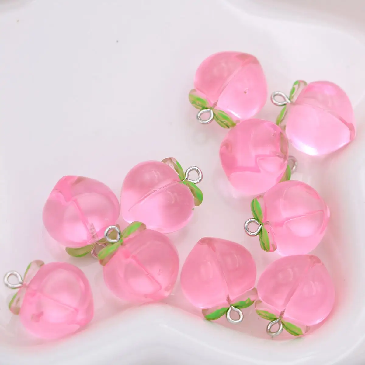 10pcs 3D Pink Peach Charms Fruit Pendants for Jewelry Making DIY Handmade Bracelet Earrings Key Chain Accessories - Image 6