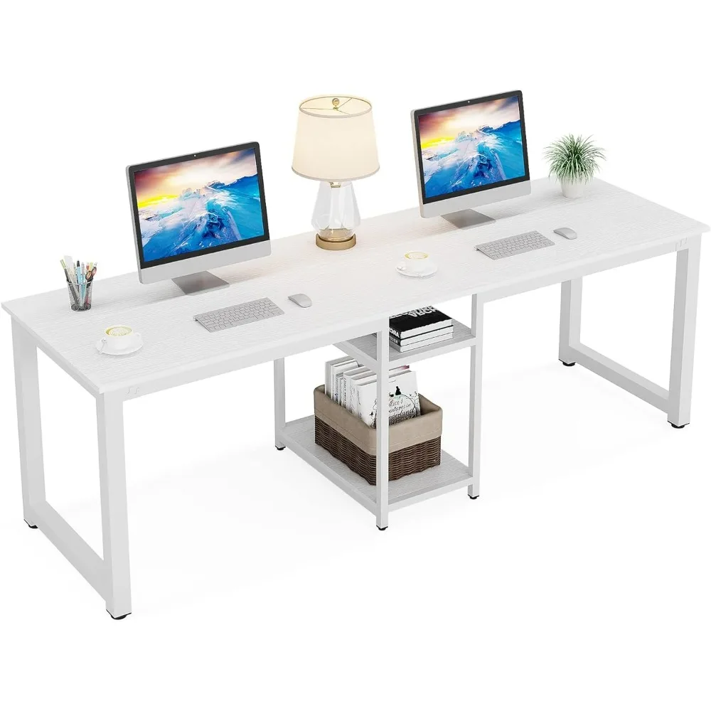 78 Inches Computer Desk, Extra Large Two Person Office Desk with Shelf, Double Workstation Desk for Home Office