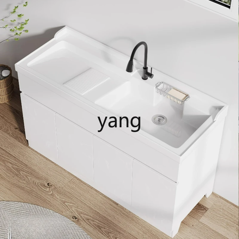 

LTT simple modern outdoor laundry cabinet balcony quartz stone laundry basin with diagonal clothes washboard