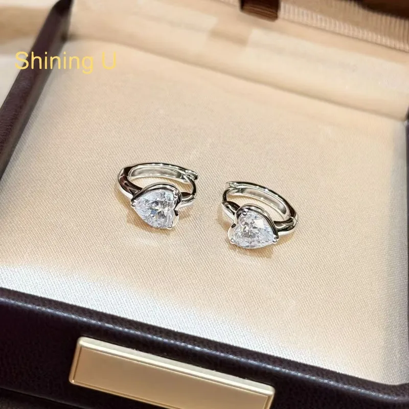 Shining U 925 Sterling Silver Heart High Carbon Diamond Hoop Earrings for Women Fine Jewelry Wedding