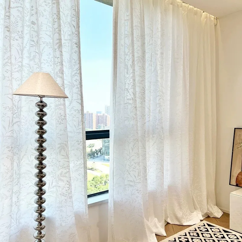 Floating Light, Leaf Shadow, Window Screen, Jacquard Relief, Transparent But Opaque Curtain for Living Room and Bedroom