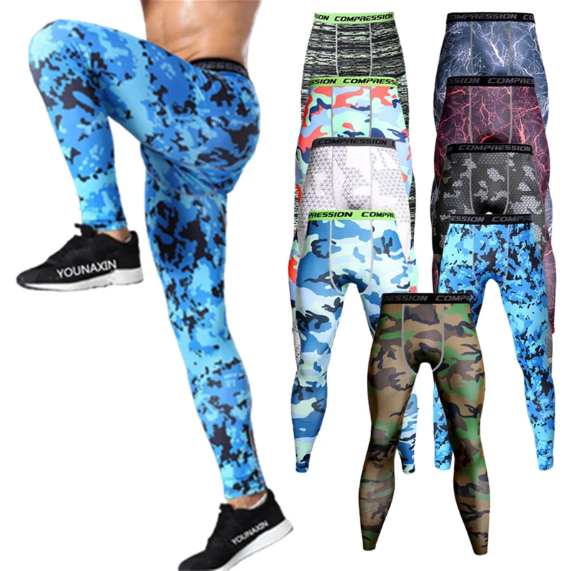 Men Leggings Skinny Long Pants Running Yoga Sports Gym Fitness Boy Training Basketball Base Layer Camouflage Trousers Quick Dry